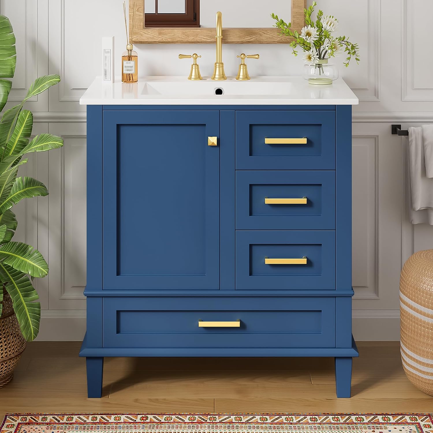 Mirightone 30' Bathroom Vanity with Sink, 30 Inch Bathroom Vanity with Top, 3 Drawers and 1 Soft Closing Door, Modern Bathroom Vanity with Sink 30 Inch for Bathroom (Blue)