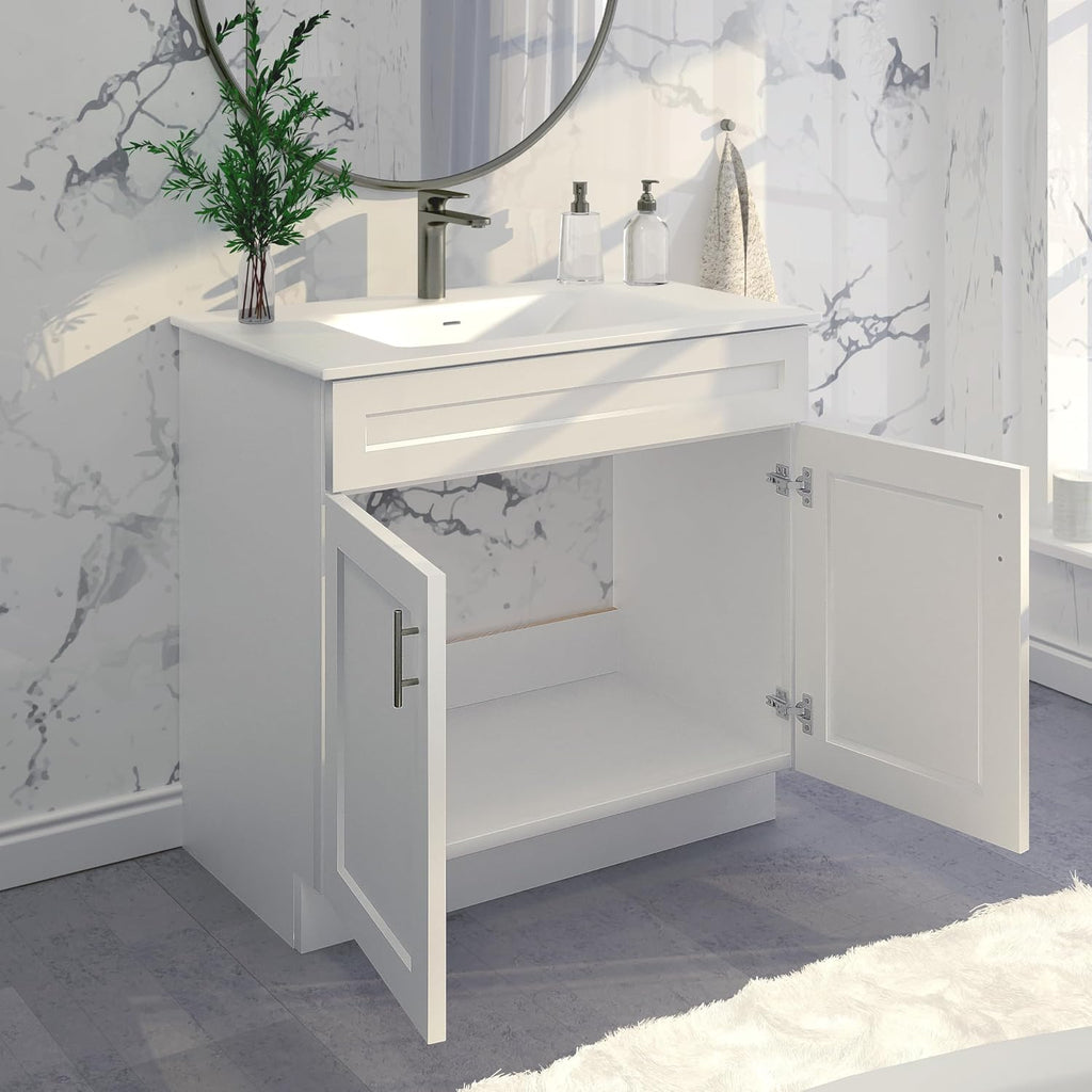 La Royal White Shaker Sink Base Bathroom Vanity Ready-to-Assemble Cabinet 36' Width