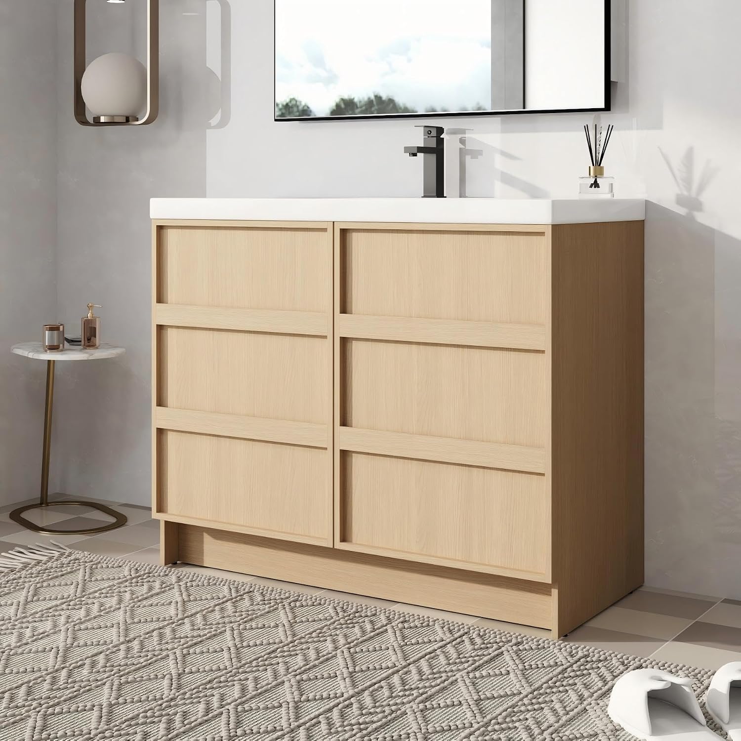 42' Bathroom Vanity with Sink, 42 Inch FreeStanding Vanity, Single Sink Floor Stand Vanity Combo, Modern Brown Bathroom Vanity Set with 2 Soft-Close Doors and Adjustable Shelf