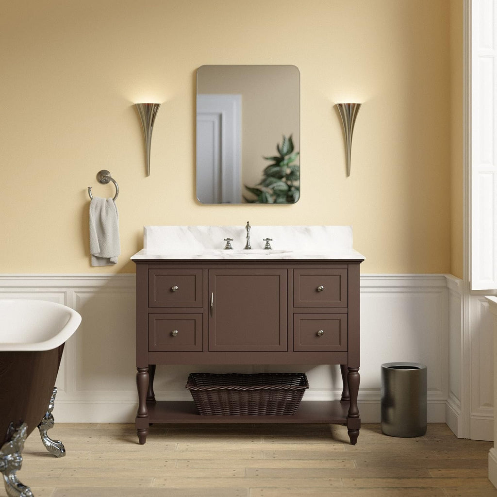 Kitchen Bath Collection Beverly 42-inch Bathroom Vanity (Carrara/Chocolate): Includes Chocolate Cabinet with Authentic Italian Carrara Marble Countertop and White Ceramic Sink
