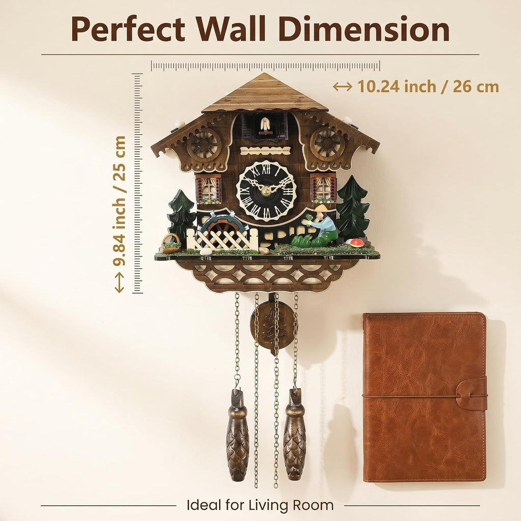 Vintage Wooden Cuckoo Clock, Traditional Wall Clock with Bird Call & Pendulum, Battery Operated Retro Decor Clock for Living Room Bedroom Home Art Decoration Gift