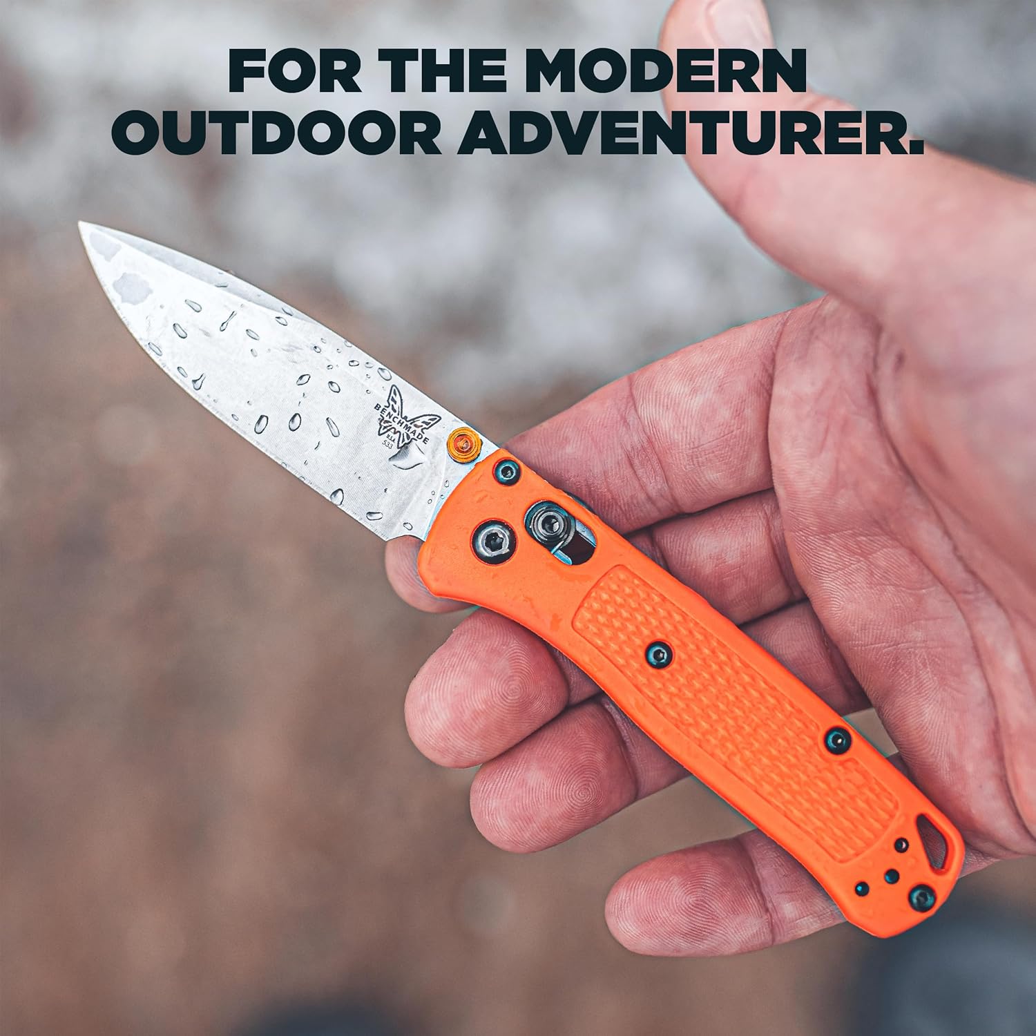 Benchmade - Mini Bugout, Outdoor, EDC Folding Knife, Drop-Point Blade with Orange Grivory Handle (533)