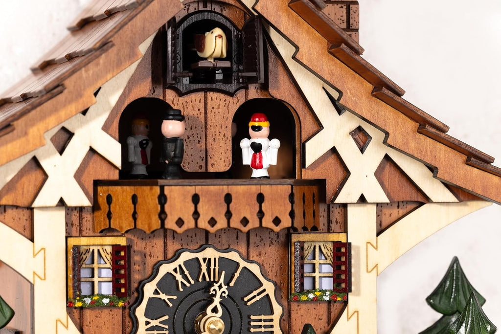Cuckoo Clock, Black Forest Style Wooden Pendulum Quartz Wall Clock, Volume Control, Night Silent, Gift Package, Professional Service
