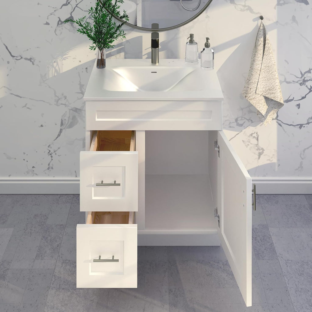 White Shaker Sink Base Bathroom Vanity with Drawers 30' Ready-to-Assemble Cabinet