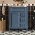 24 Inch Blue-Grey Bathroom Vanity with Sink,Modern Bathroom Vanity with 2 Drawers & Adjustable Shelf,Soft Closing Doors & Black Handles,Solid Wood Frame,French Embossed Front
