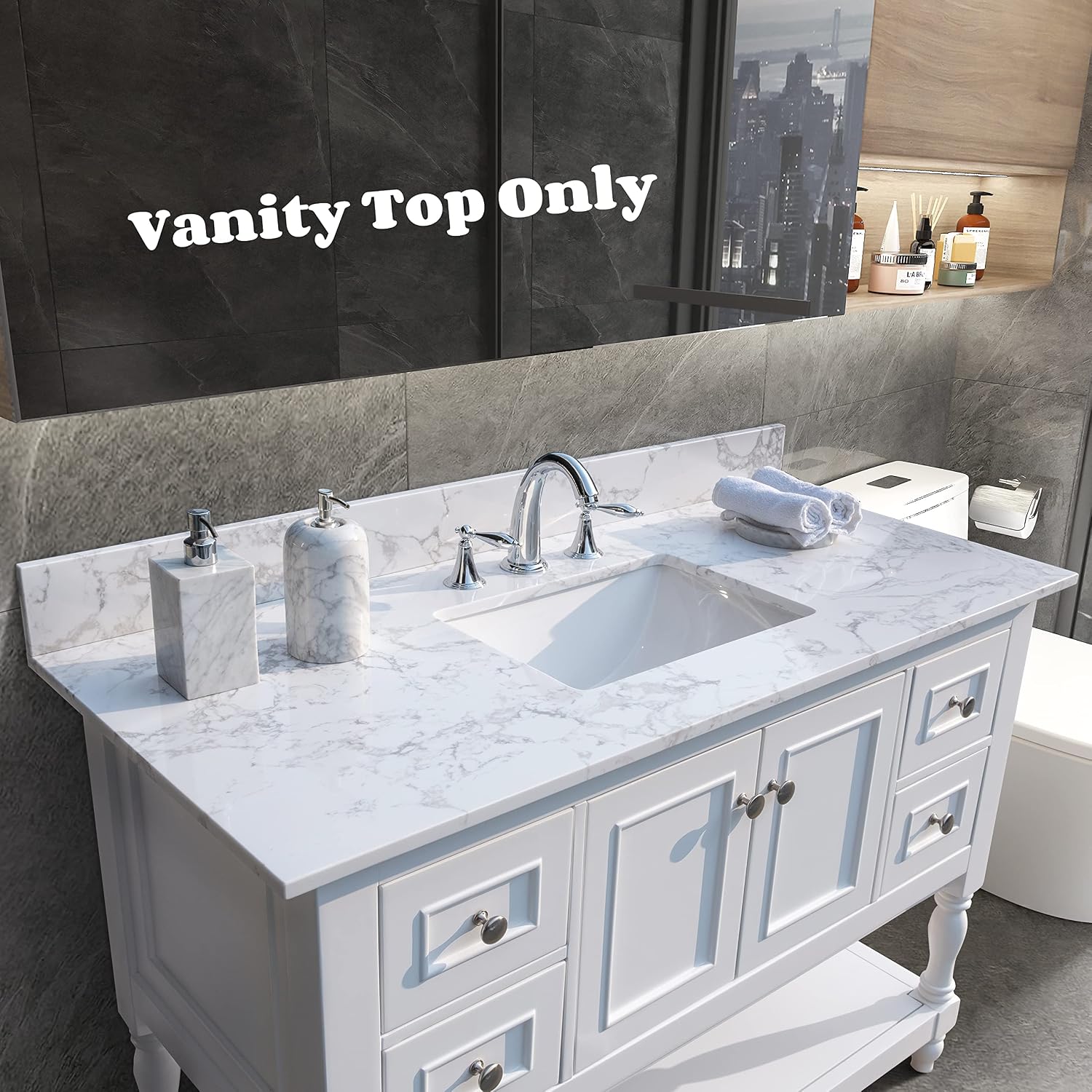 Bathroom Marbling 43-in X 22-in Vanity Top Sink with undermount Bowl And 3 Pre-Drilled Hole, Reinforced Packaging, Engineering Stone, Carrara White (Not included Faucet)