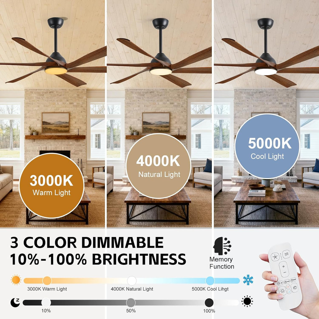 60 Inch Outdoor Smart Ceiling Fan with Lights, Alexa/App/Remote Control, Rustic Farmhouse Style-6 Wood Fan Blades, 7775 High CFM, Quiet Reversible DC Motor, 3 Downrods, Damp-Rated for Indoor Exterior