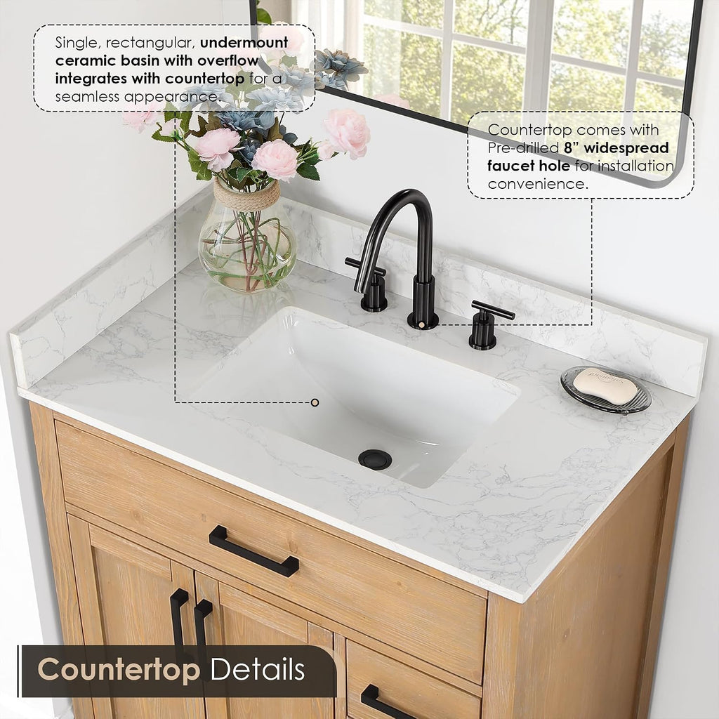 ALTAIR 36 Bathroom Vanity with Sink Mordern Freestanding Single Vanities Light Brown Large Storge Cabinet with Ceramic Countertop Pre-Assembled Sidesplash and Backsplash Included