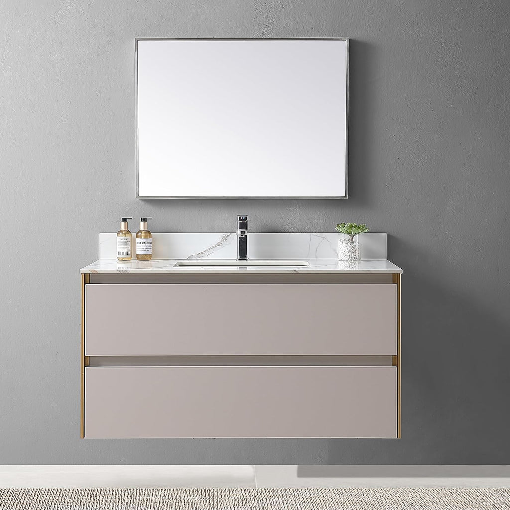 Wohh Marble Vanity Top, Bathroom Sink Countertop with Single Hole, Vanity Tops with Undermount Rectangular Ceramic Sink & Backsplash (43'' with 1 Faucet Hole)