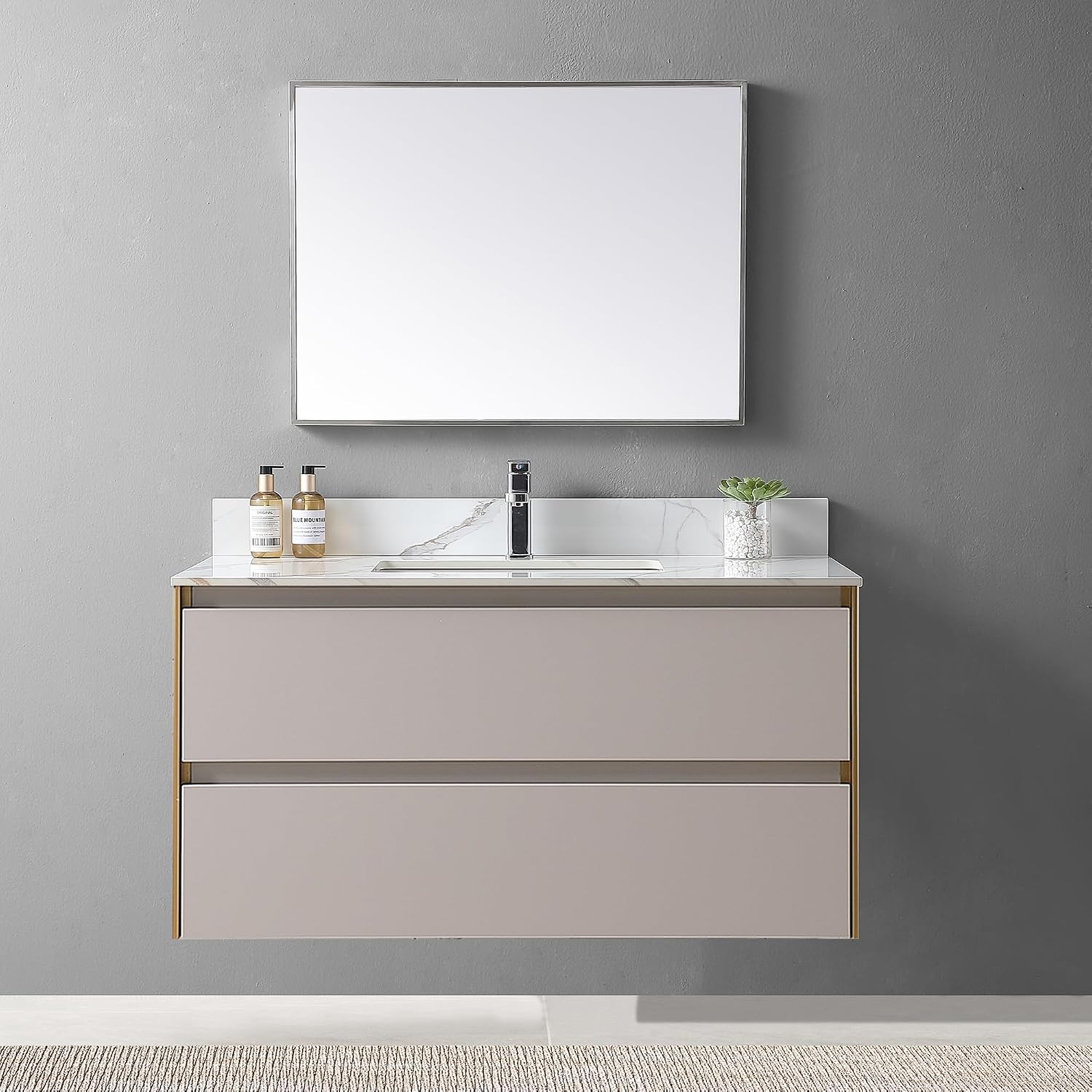 Wohh Marble Vanity Top, Bathroom Sink Countertop with Single Hole, Vanity Tops with Undermount Rectangular Ceramic Sink & Backsplash (43'' with 1 Faucet Hole)