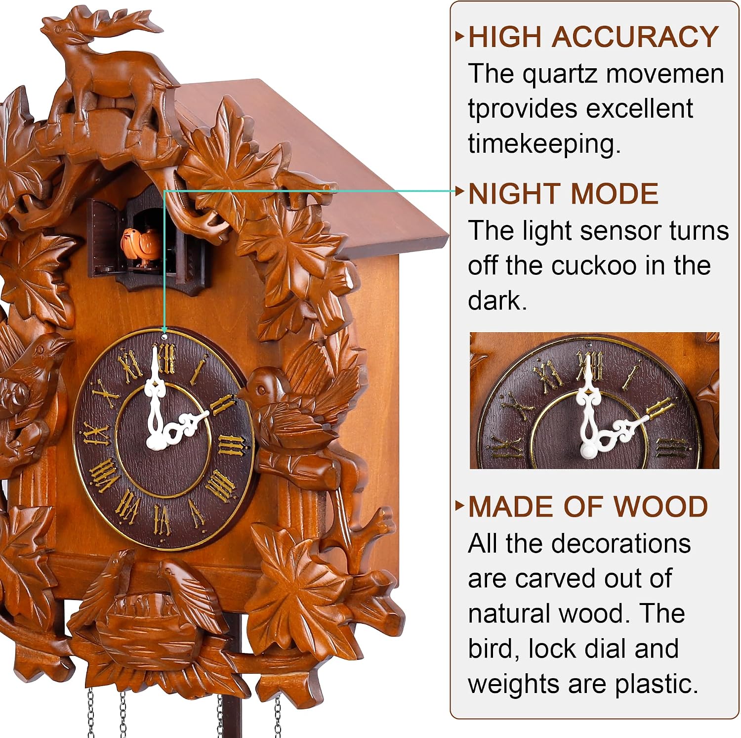 Kendal Vintage Cuckoo Clocks, Large Handcrafted Wood Cuckoo Clock and Swinging Pendulum Wall Clock Traditional, Wooden Decorative,Modern Wall Clock Cuckoo Clock MX015-1