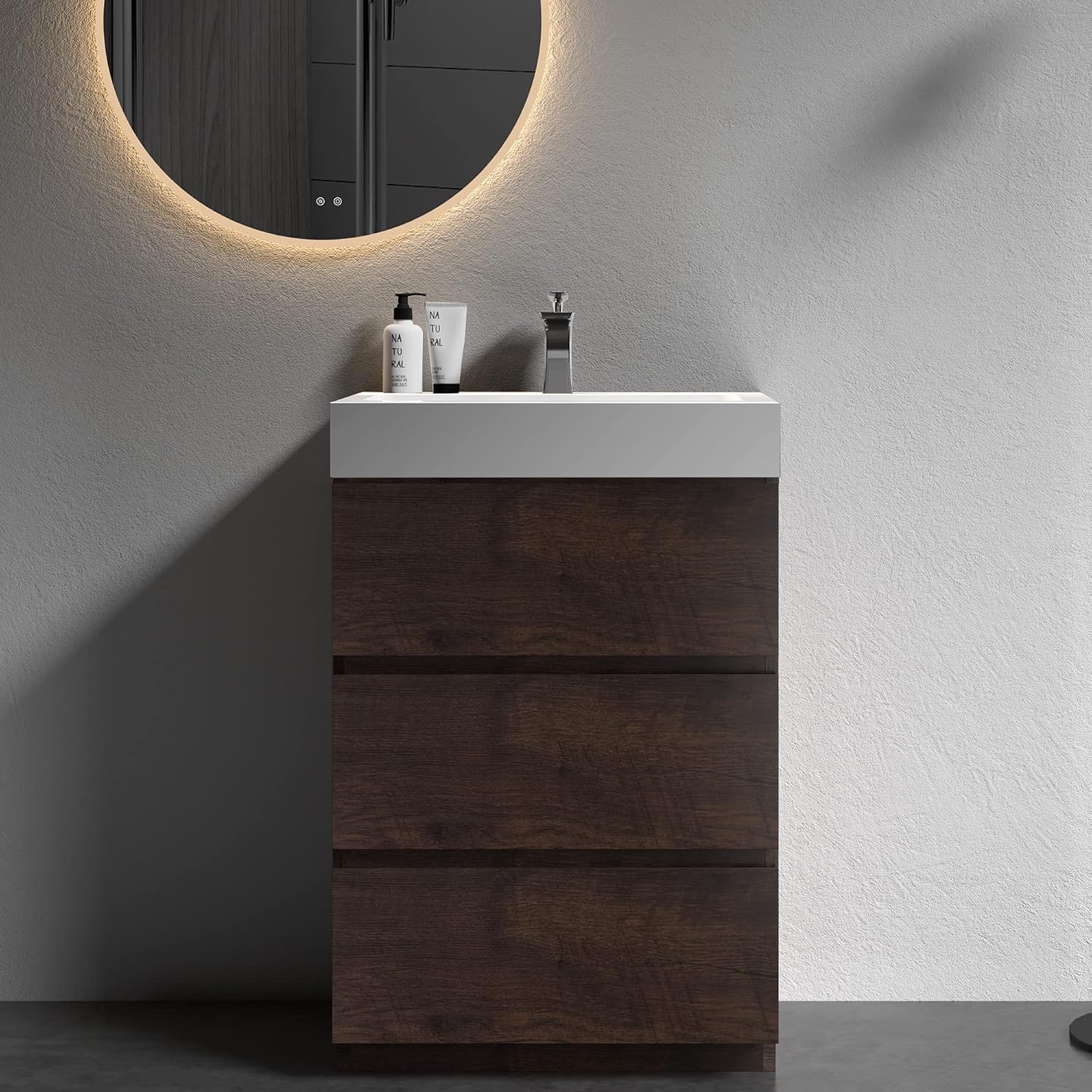 Alice 24 Inch Bathroom Vanity with Sink with Overflow, Large Storage Small Bathroom Vanity for Modern, One-Piece Sink Basin Minimalist Bathroom Sink Cabinet
