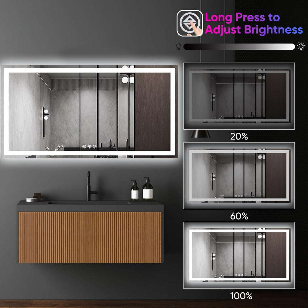 Antok 72x32 LED Bathroom Mirror with Lights, Backlit + Front Lit Vanity Mirror with CRI>90, Dimmable Anti-Fog Smart Mirror with Memory Function, 11 Color Temperatures, Shatterproof Tempered Glass, ETL