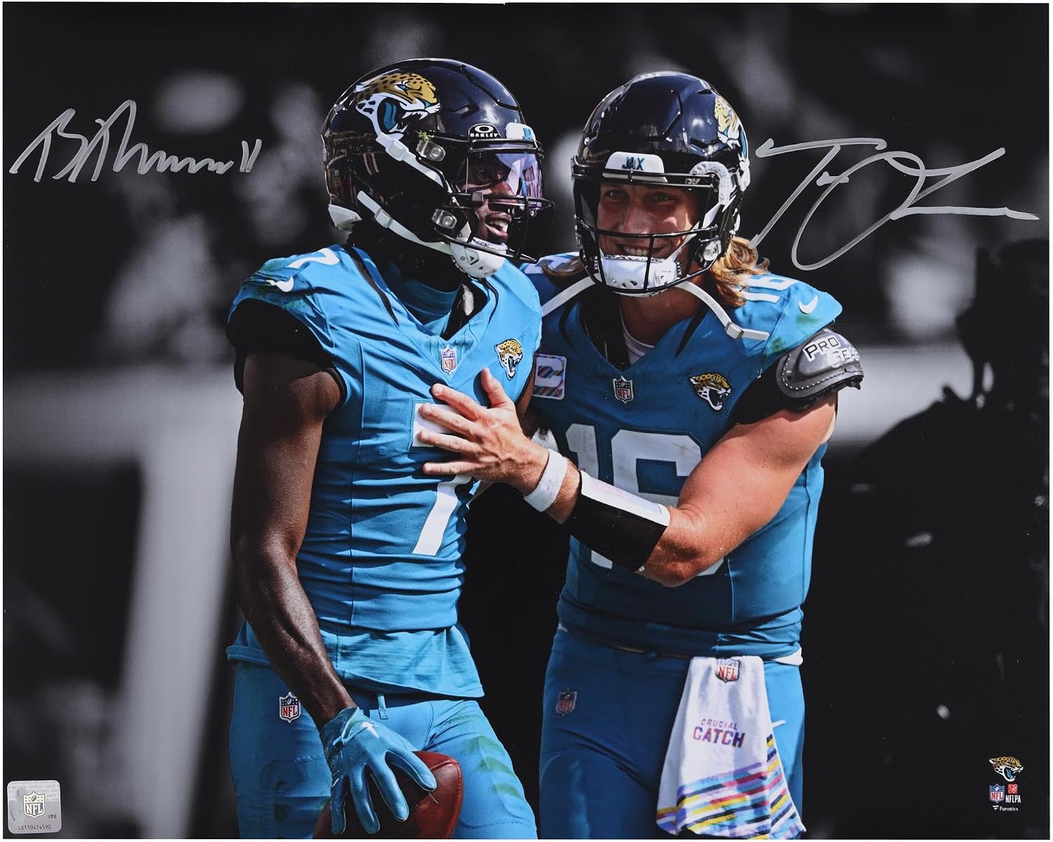 Trevor Lawrence and Brian Thomas Jr. Jacksonville Jaguars Autographed 16' x 20' Spotlight Photograph - Autographed NFL Photos