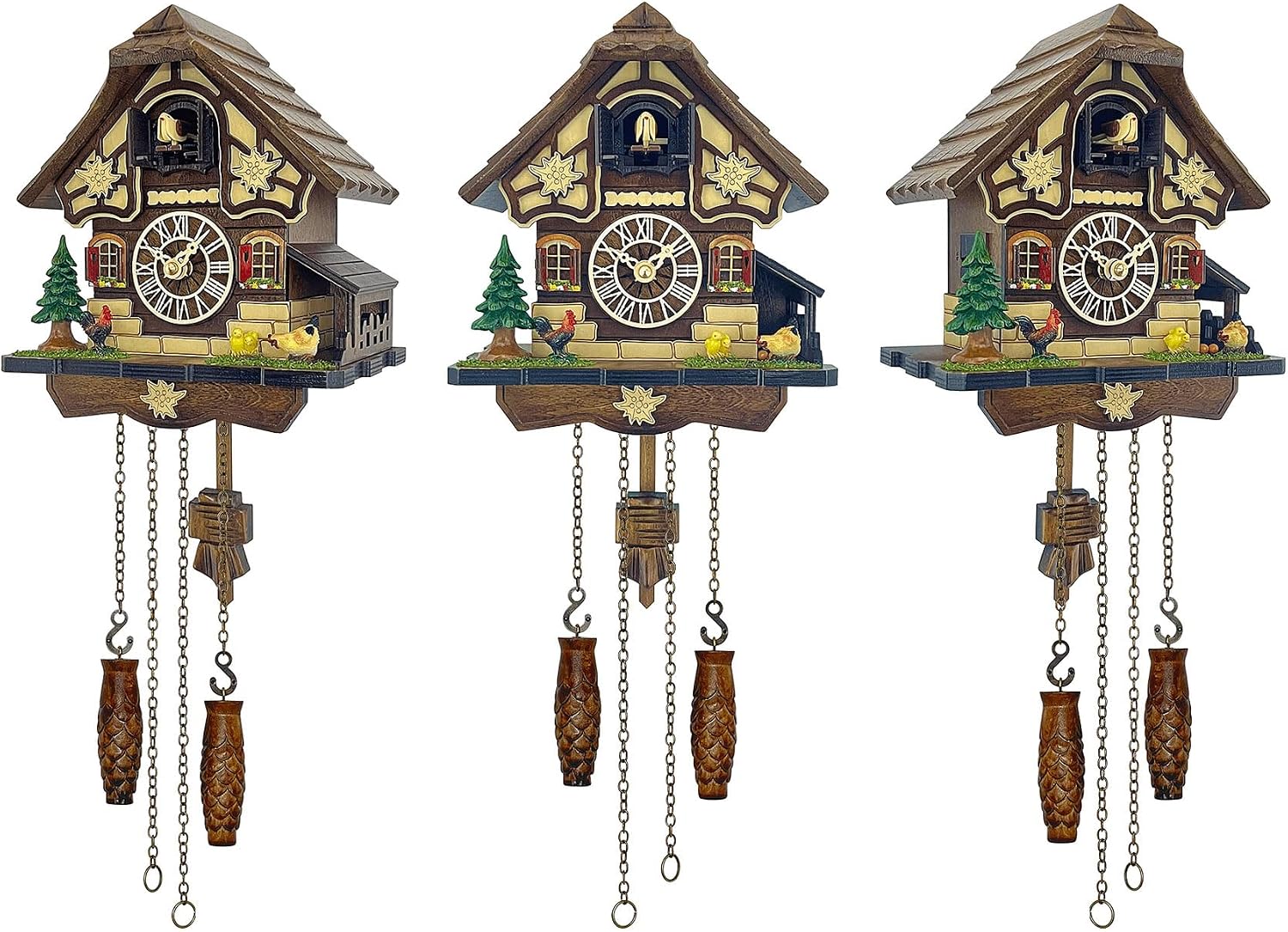 Chicken Family Cuckoo Clock – Germany Style Farmhouse Wooden Wall Clock with Rooster, Hen & Chicks – 12 Melodies, Volume Control, Night Mode – Heartfelt Gift for Mom, Kids, Loved Ones (8.1 X 22inch)