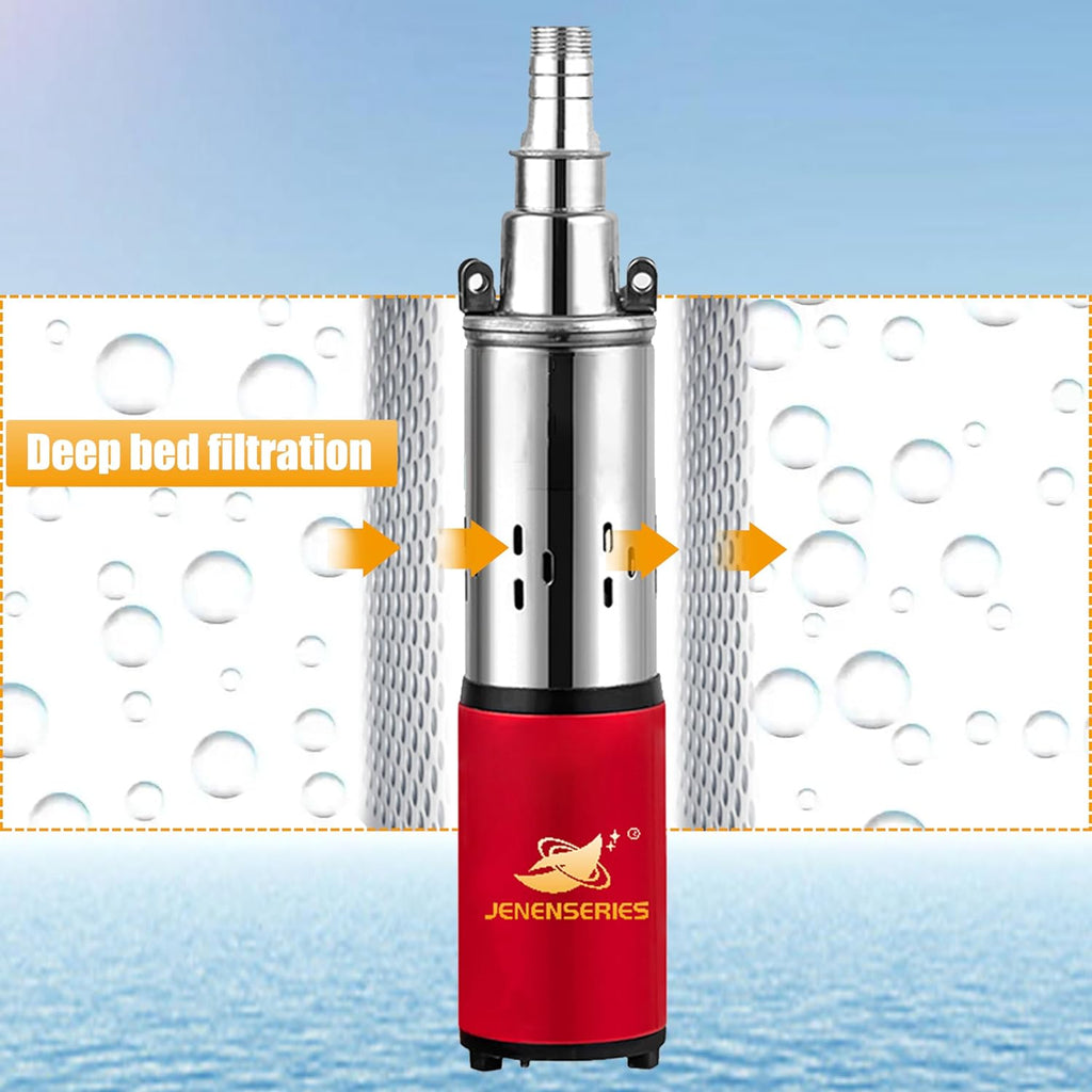 12V Deep Well Submersible Pump solar DC 250W Electric Powered Water Pump kits with 1' Outlet Screw Pump max.98ft Lift,396GPH Flow, for Irrigation Agricultural Garden Home