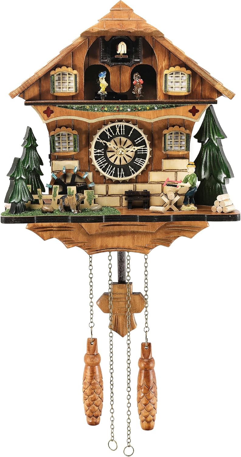 Musical Cuckoo Clock with Rotating Dancer Stage - 12 Melodies, Volume Control & Night Mode, Germany Style Black Forest Wall Clock for Home Decor Gift,Gifts for Family