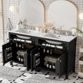 Harper & Bright Designs 60' Bathroom Vanity Set with Double Sink, Vanity Cabinet with Flip Drawer, 2 Doors, and Adjustable Shelf, Solid Wood Bathroom Cabinet with Ceramic Basin for Bathroom, Black
