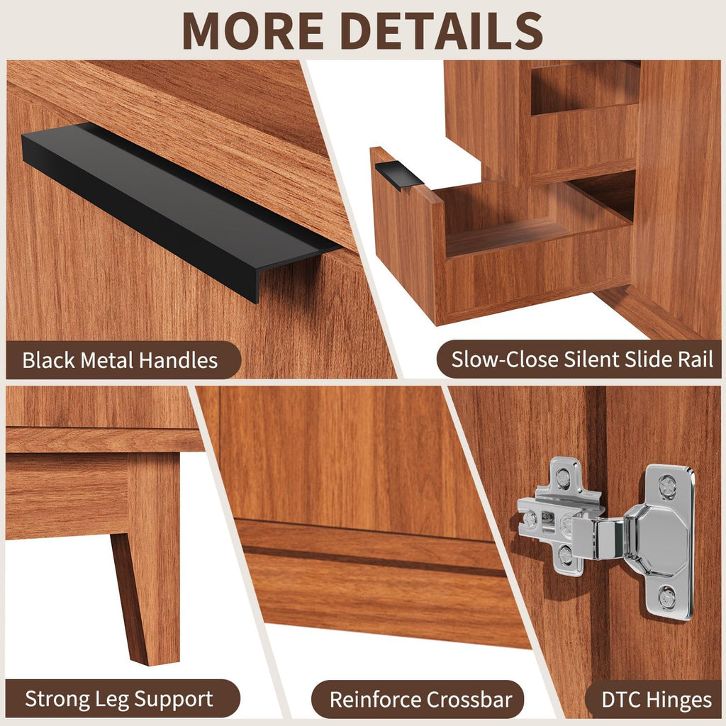 EROMMY 36 Inch Bathroom Vanity with Sink Combo, Bathroom Vanity with 3 Soft-Close Drawers, 2 Doors & Boat Glass Sink, Rustic Bathroom Cabinet Includes Adjustable Shelf, Water Tap & Sink Accessories