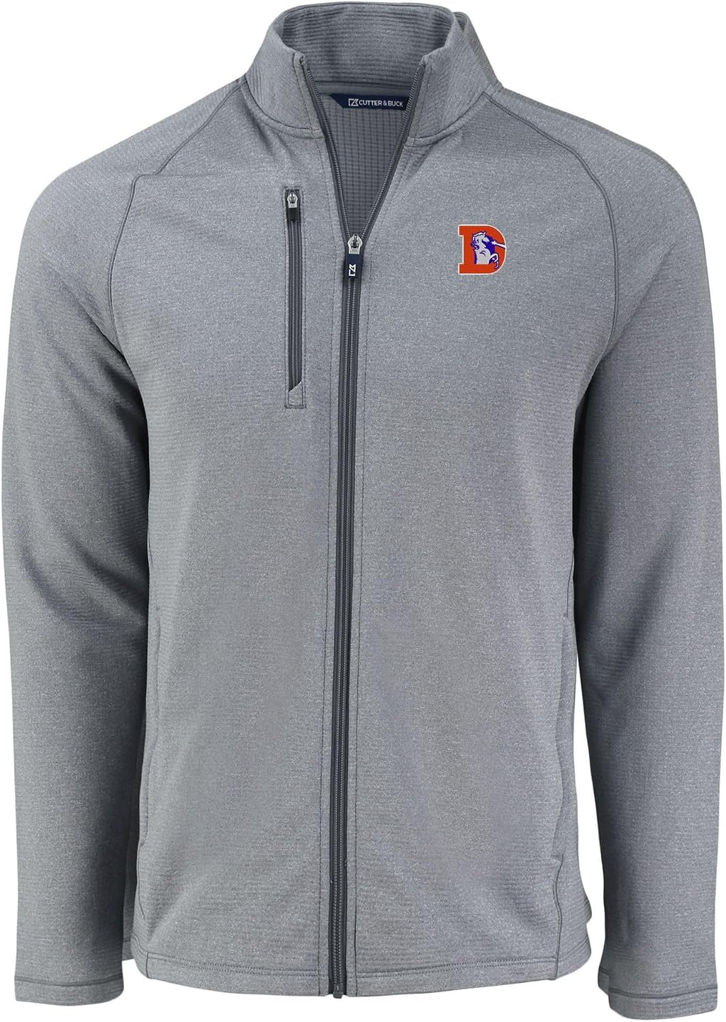 Cutter & Buck Men's Heather Gray Denver Broncos Peshastin Eco Fleece Recycled Raglan Tri-Blend Full-Zip Jacket