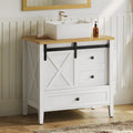 DWVO 36' Farmhouse Bathroom Vanity with Sink Combo, Barn Door Bathroom Storage Cabinet with Sliding Door & 3 Drawers, Ceramic Vessel Sink Top, White