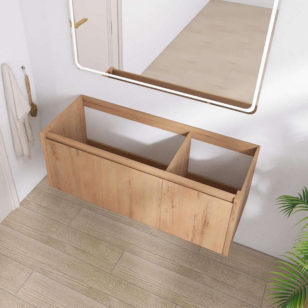 48' Floating Bathroom Vanity,48 Inch Bathroom Vanity Without Top Sink,Modern Floating Vanity Cabinet,Brown Wall Mounted Cabinet with Soft Closing Doors,Plywood(Sink Basin Not Included)
