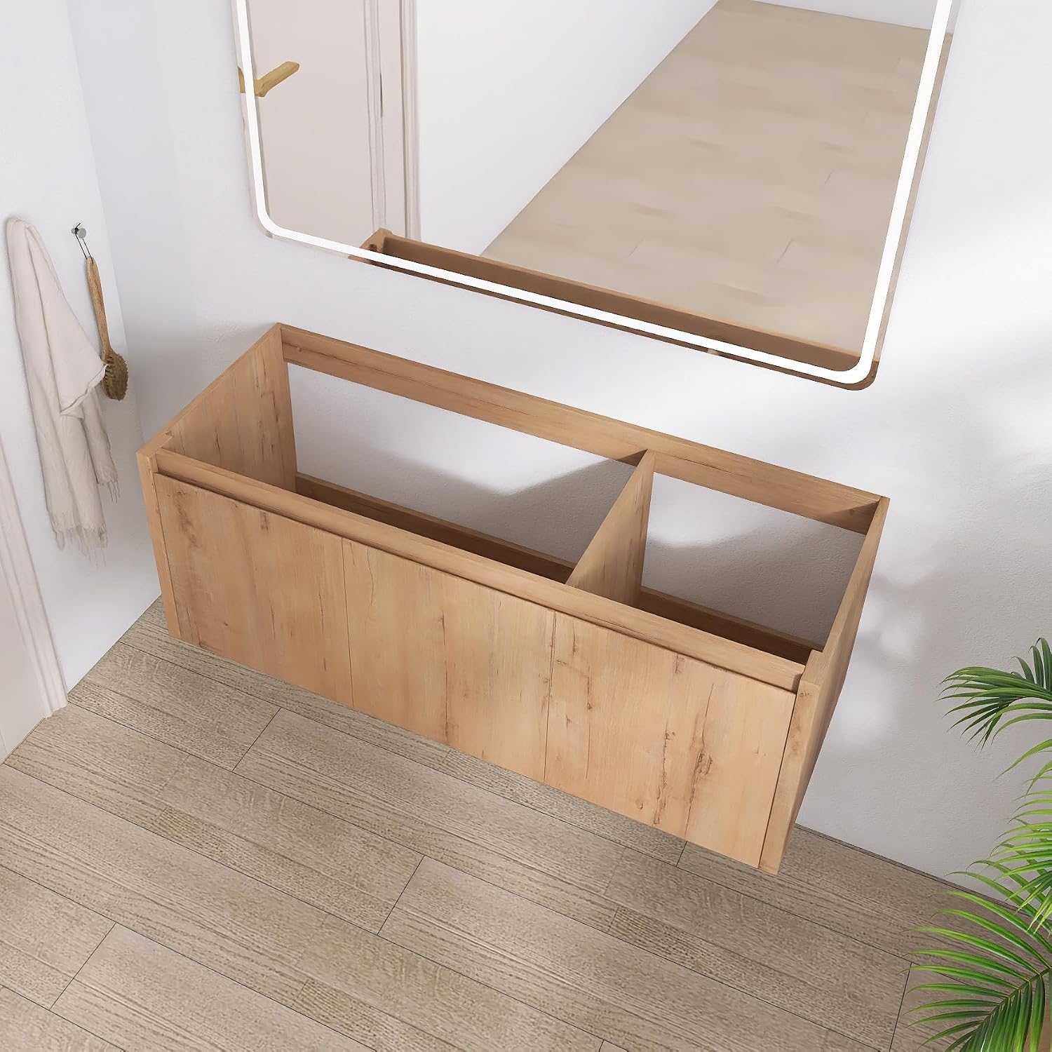 48' Floating Bathroom Vanity,48 Inch Bathroom Vanity Without Top Sink,Modern Floating Vanity Cabinet,Brown Wall Mounted Cabinet with Soft Closing Doors,Plywood(Sink Basin Not Included)
