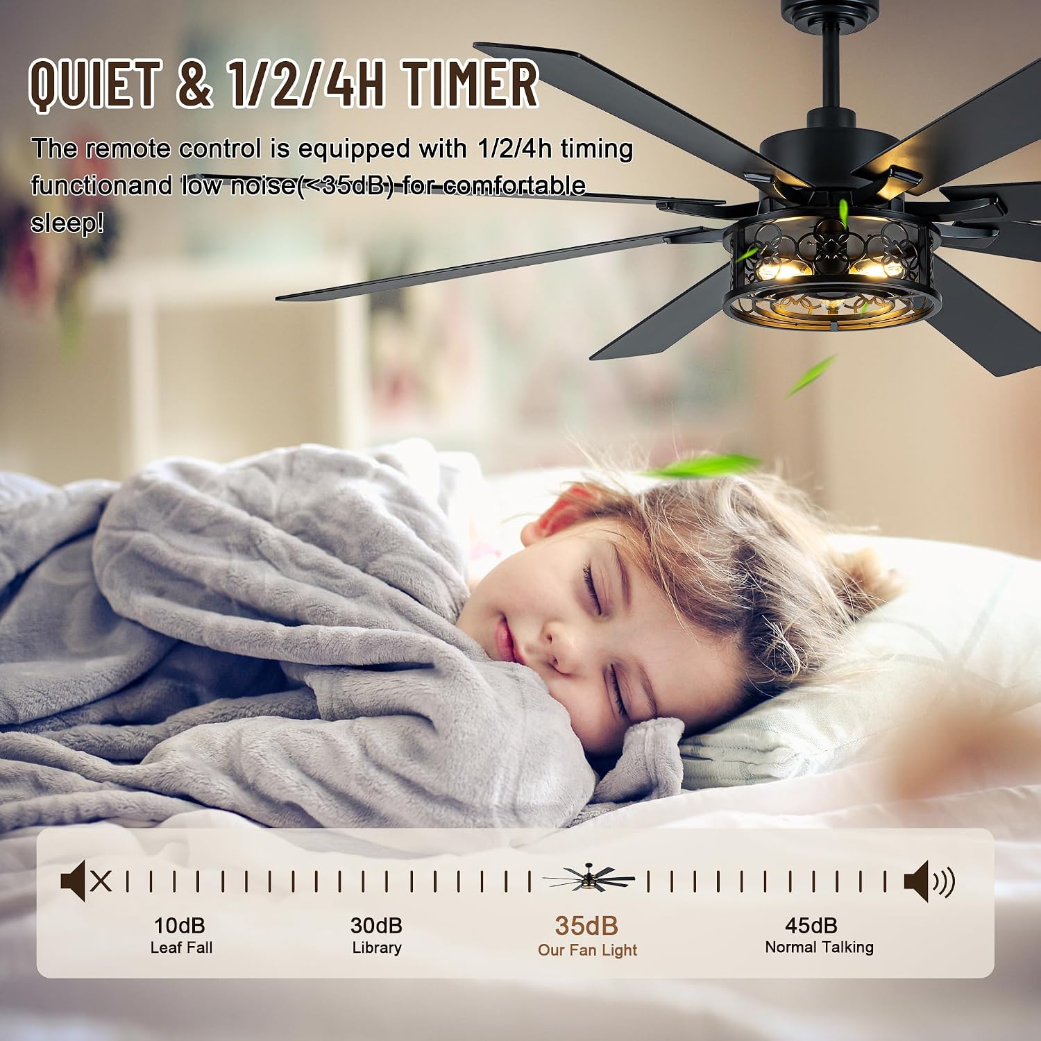 72 Inch Ceiling Fans with Lights, 6 Speed Reversible Quiet DC Motor 8 Dual Finish Wood Blades,Black Caged Rustic Large Industrial Ceiling Fans for Living Room Bedroom Patio,Indoor and Outdoor