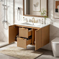 36 Inch Bathroom Vanity with Sink, Modern Fluted Single Bathroom Vanity with Ceramic Sink, Bath Room Cabinet with Divided Drawers, Wall-Mounted Modern Storage Vanity for Small Space (36''-Wood)