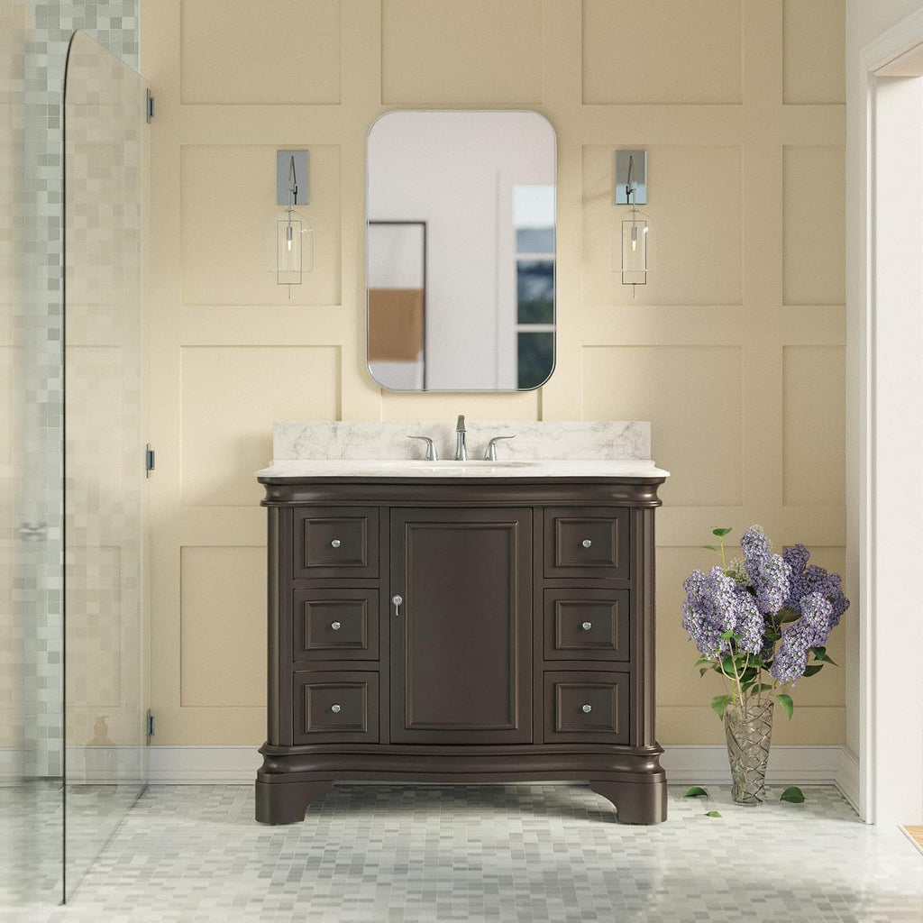 Kitchen Bath Collection Katherine 42-inch Bathroom Vanity (Carrara/Chocolate): Includes Chocolate Cabinet with Authentic Italian Carrara Marble Countertop and White Ceramic Sink