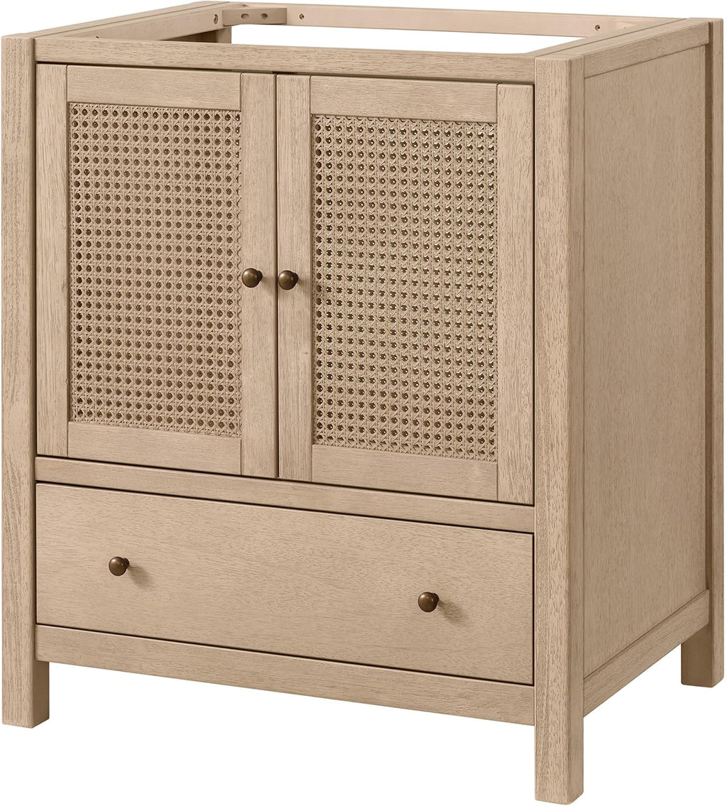 Alaterre Furniture Lucca Bathroom Vanity - Freestanding Cabinet Without Sink - 30 Inch Small Wood Bathroom Vanity with Large Drawer and Soft-Close Doors - Under Sink Cabinet Only (Natural)