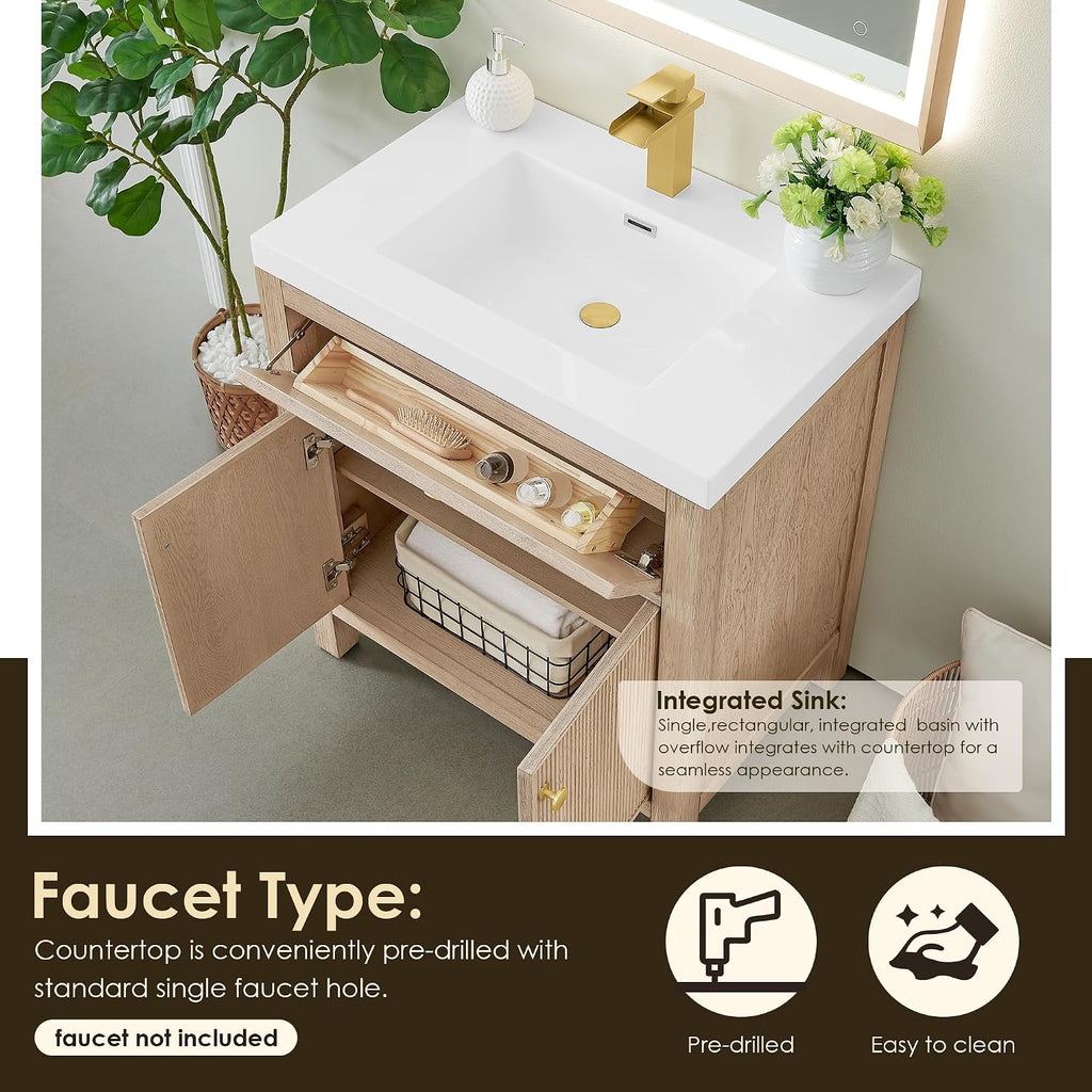 ALTAIR 30 Inch Vanity Bathroom Small Sink Vanities Single Bath Large Storge Cabinet with Ceramic Sinks Countertop Soft Closing Doors and Dovetail Drawers Modern Pre-Assembled
