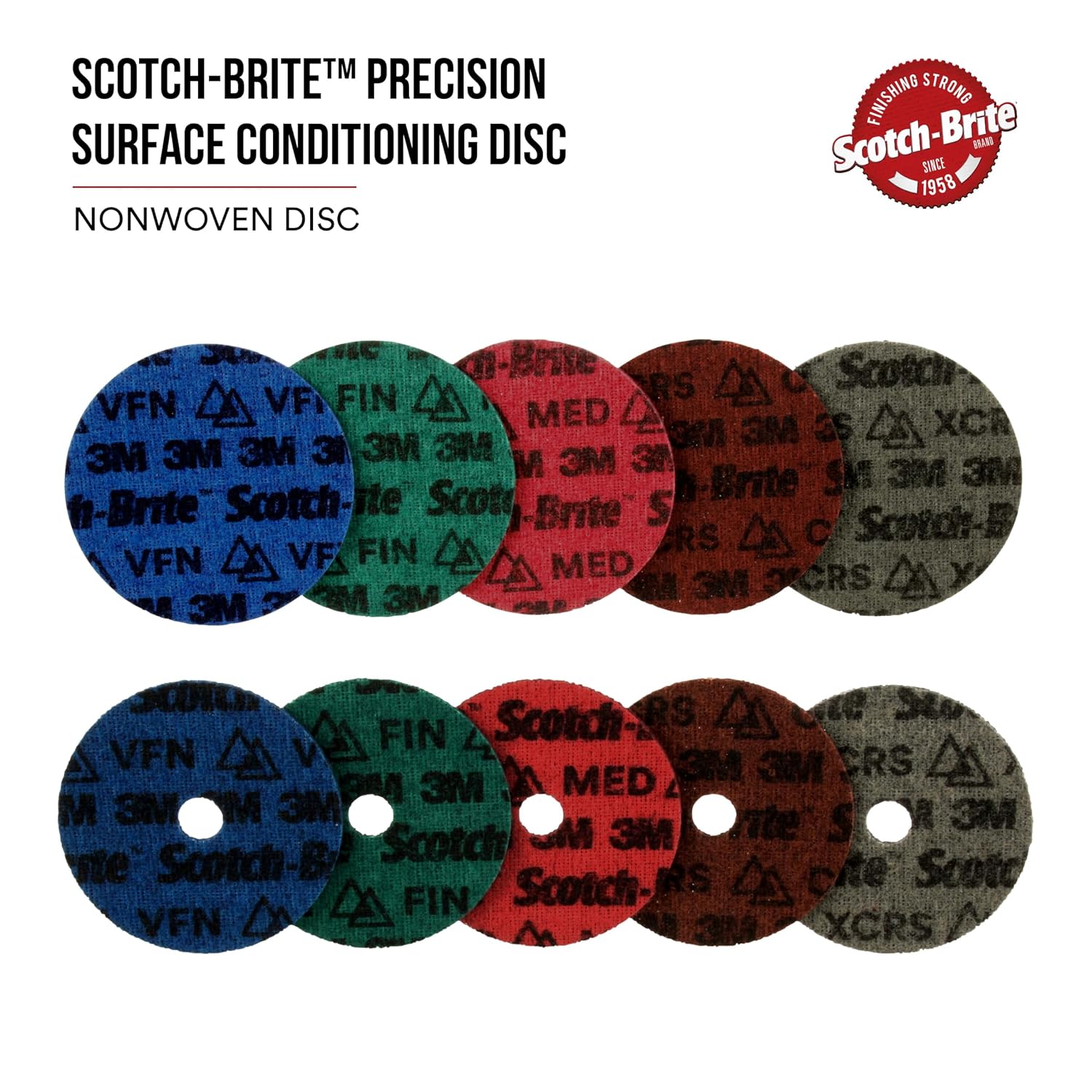 Scotch-Brite Precision Surface Conditioning Disc, PN-DH, Medium, 4 in x 5/8 in, Hook and Loop Attachment, Multi-Purpose Disc for Grinding, Polishing, and Blending