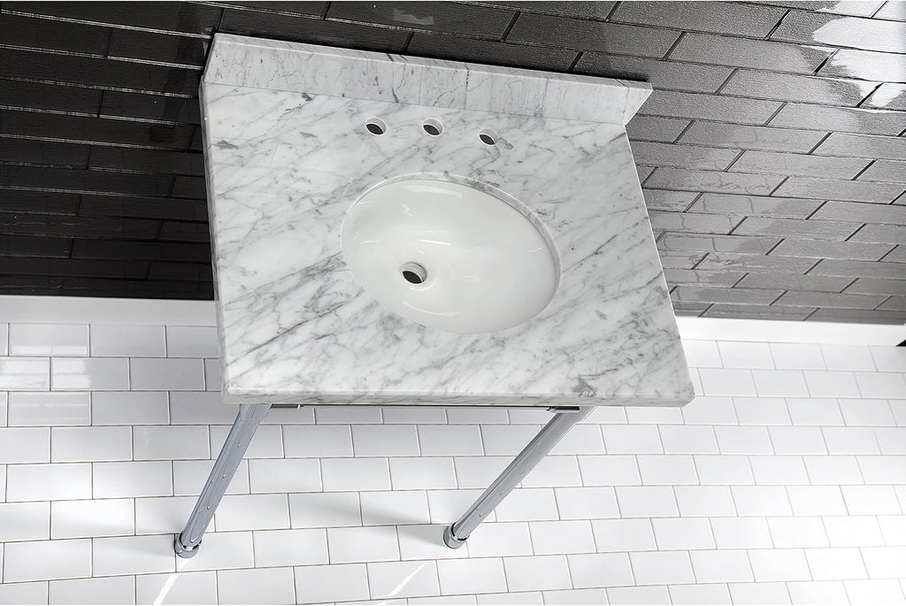 Kingston Brass KVPB3022M38 Fauceture Templeton Vanity with Tops with 17' x 14' Undermount Sink, 30' L x 22' W x 12-1/4' D, Carrara Marble White