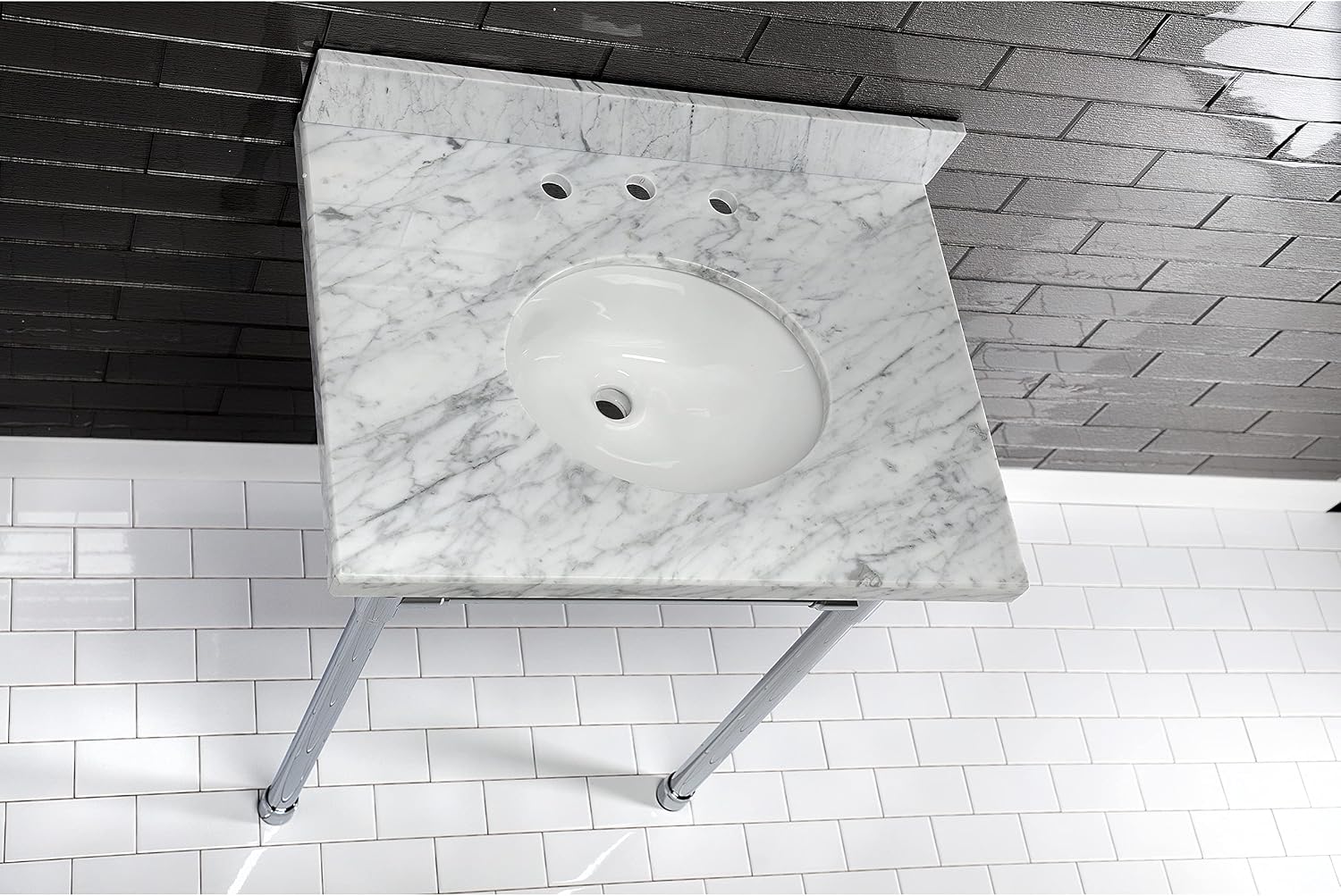 Kingston Brass KVPB3022M38 Fauceture Templeton Vanity with Tops with 17' x 14' Undermount Sink, 30' L x 22' W x 12-1/4' D, Carrara Marble White