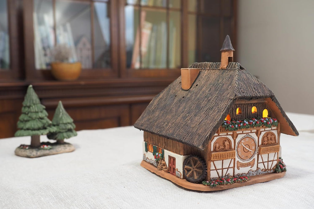 Ceramic Miniature House Cuckoo Clock House in Black Forest, Germany, Tealight Candle Holder Room Decoration Handcrafted Collectible Miniature Aroma Light House C298