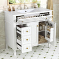 36' Bathroom Vanity Cabinet with Ceramic Countertop Sink Combo Set, Solid Wood Frame, Tilt-Out Drawers and Left Side Drawers, Soft Closing Door Hinges, Farmhouse Style, White