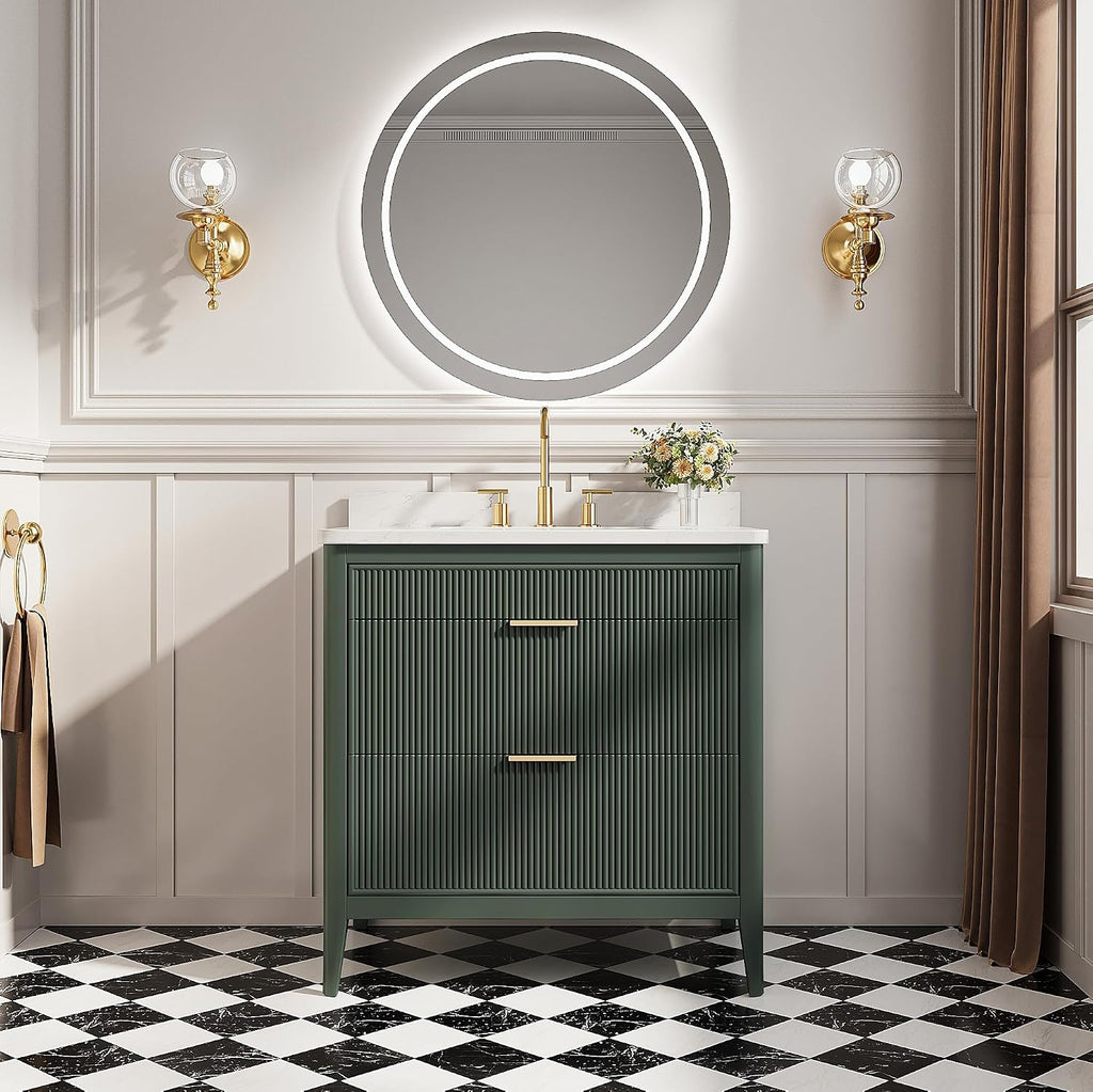 KEIKI 36' Freestanding Bathroom Vanity with Sink,Wood Storage Cabinet with 2 Handle Sets and Engineered Marble Top
