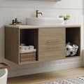 38.2' Floating Bathroom Vanities with Oval Ceramic Sink, Wall Mounted Bathroom Vanity Storage Cabinet with 2 Drawers and 2 Storage Spaces, Modern Bathroom Sink Cabinet with Gold Metal Handles,Oak
