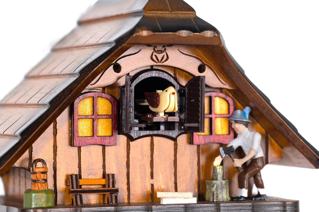 Cuckoo Clock, Black Forest Style Wooden Pendulum Quartz Wall Clock, Volume Control, Night Silent, Gift Package, Professional Service