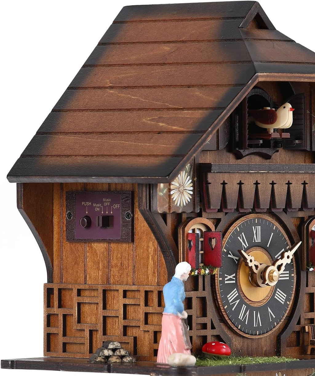 Kintrot Cuckoo Clock Traditional Black Forest Handcrafted Wooden Quartz Wall Clock with 12 Melodies