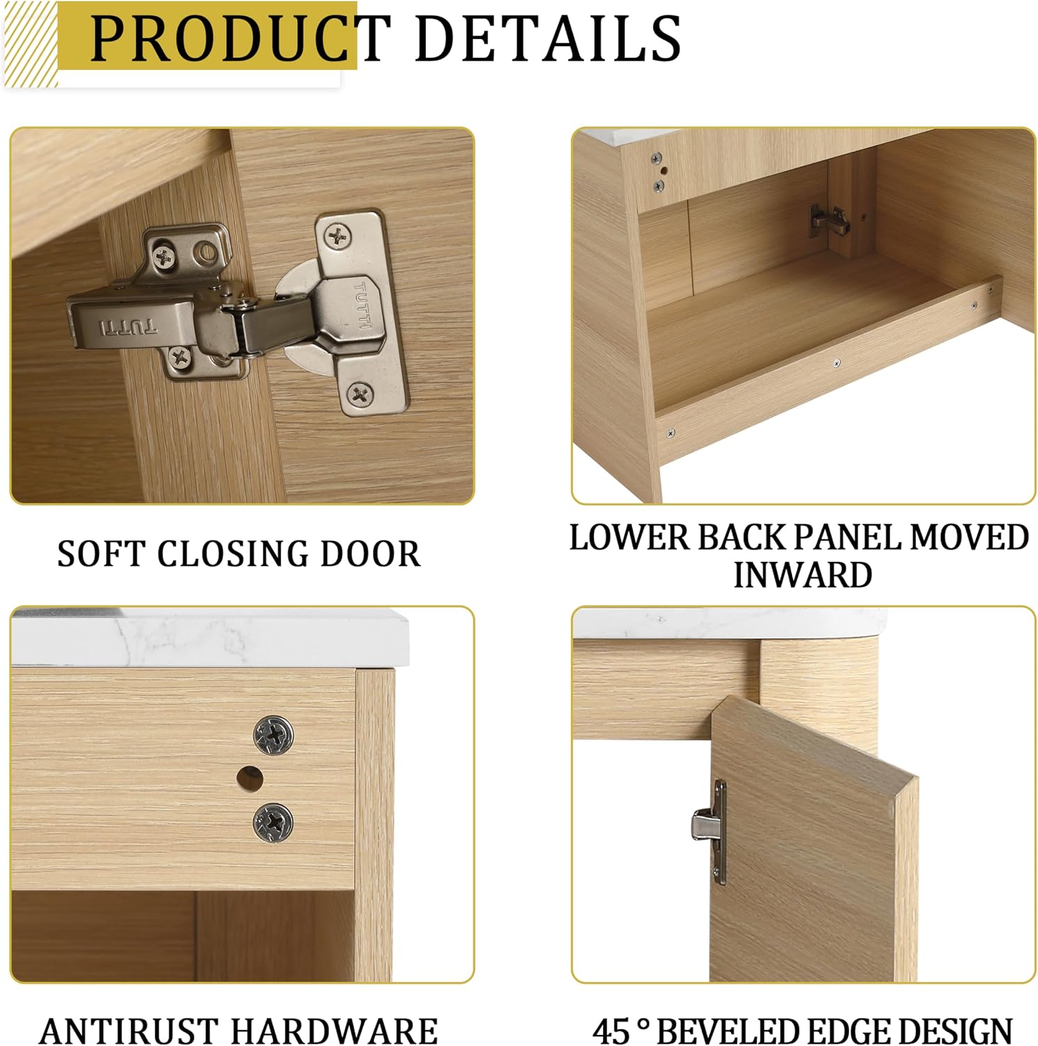 30 Inch Wall-Mounted Bathroom Vanity with Sink Combo Modern Floating Bathroom Vanitites with Round Ceramic Vessel Sink 30' Bathroom Sink Cabinet with Marble Counter Top & Soft Closing Door