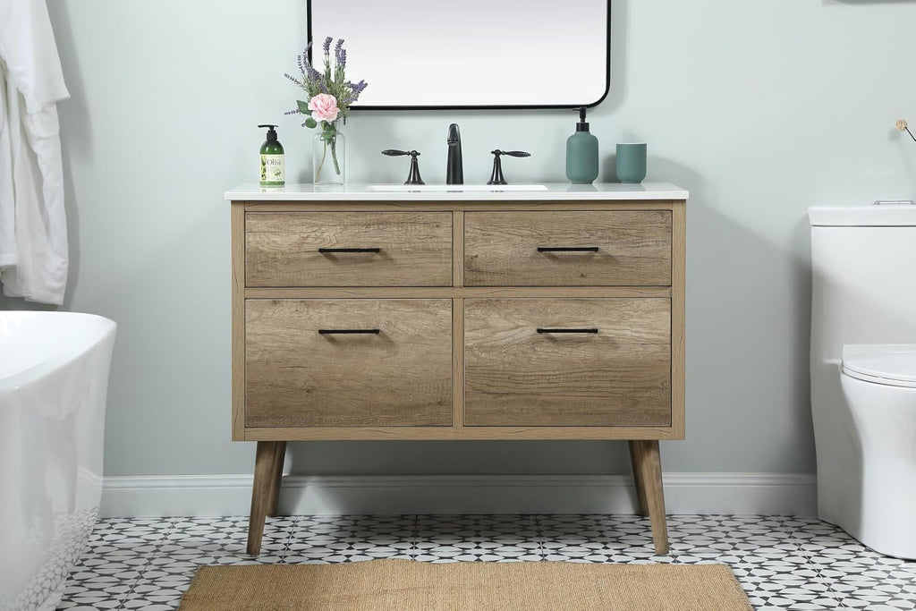 42' Bathroom Vanity, Engineered Wood (MDF/Laminate), Yellow/Light Wood