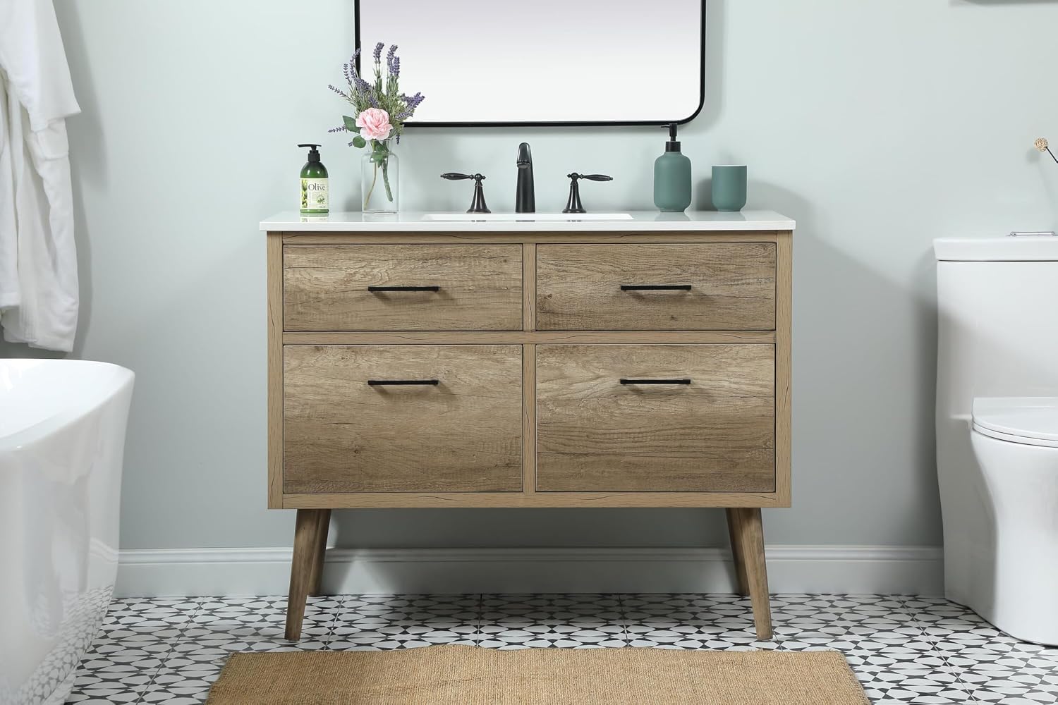 42' Bathroom Vanity, Engineered Wood (MDF/Laminate), Yellow/Light Wood
