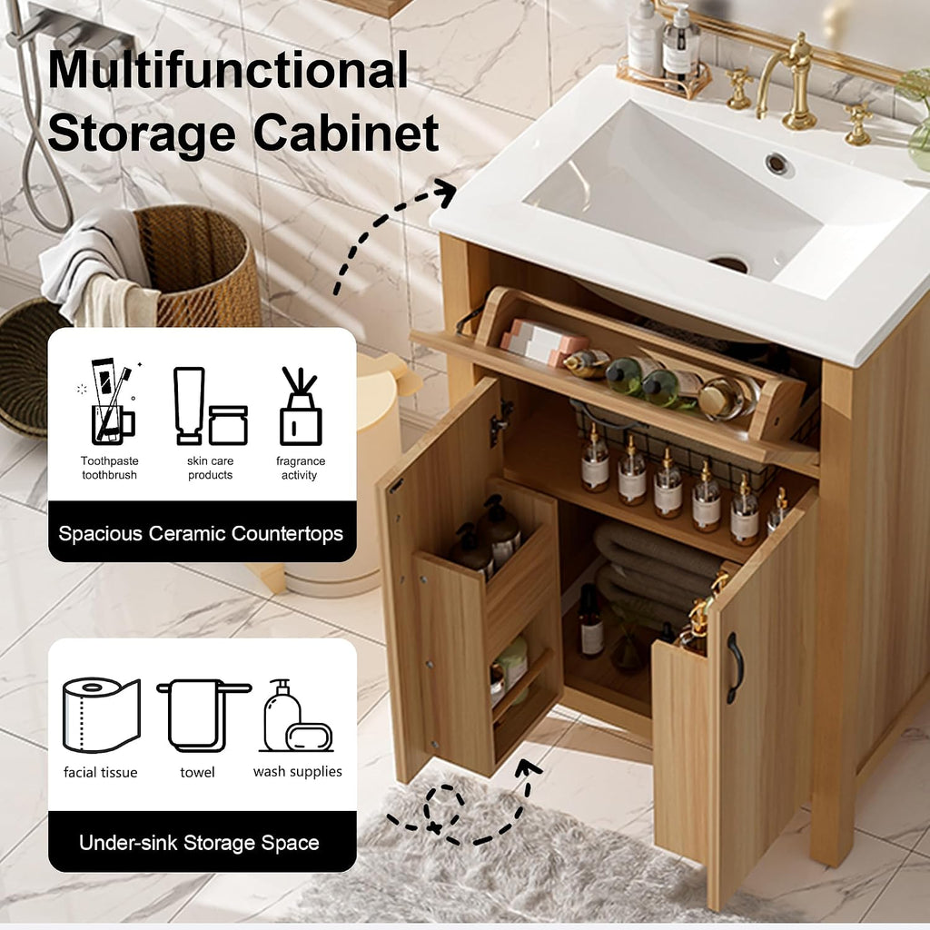 Harper & Bright Designs 48' Bathroom Vanity Set with Double Sink, Free Standing Single Basin Vanity with Tip-Out Drawer & Adjustable Shelf, Wood Storage Cabinet with Ceramic Basin for Bathroom, Wood