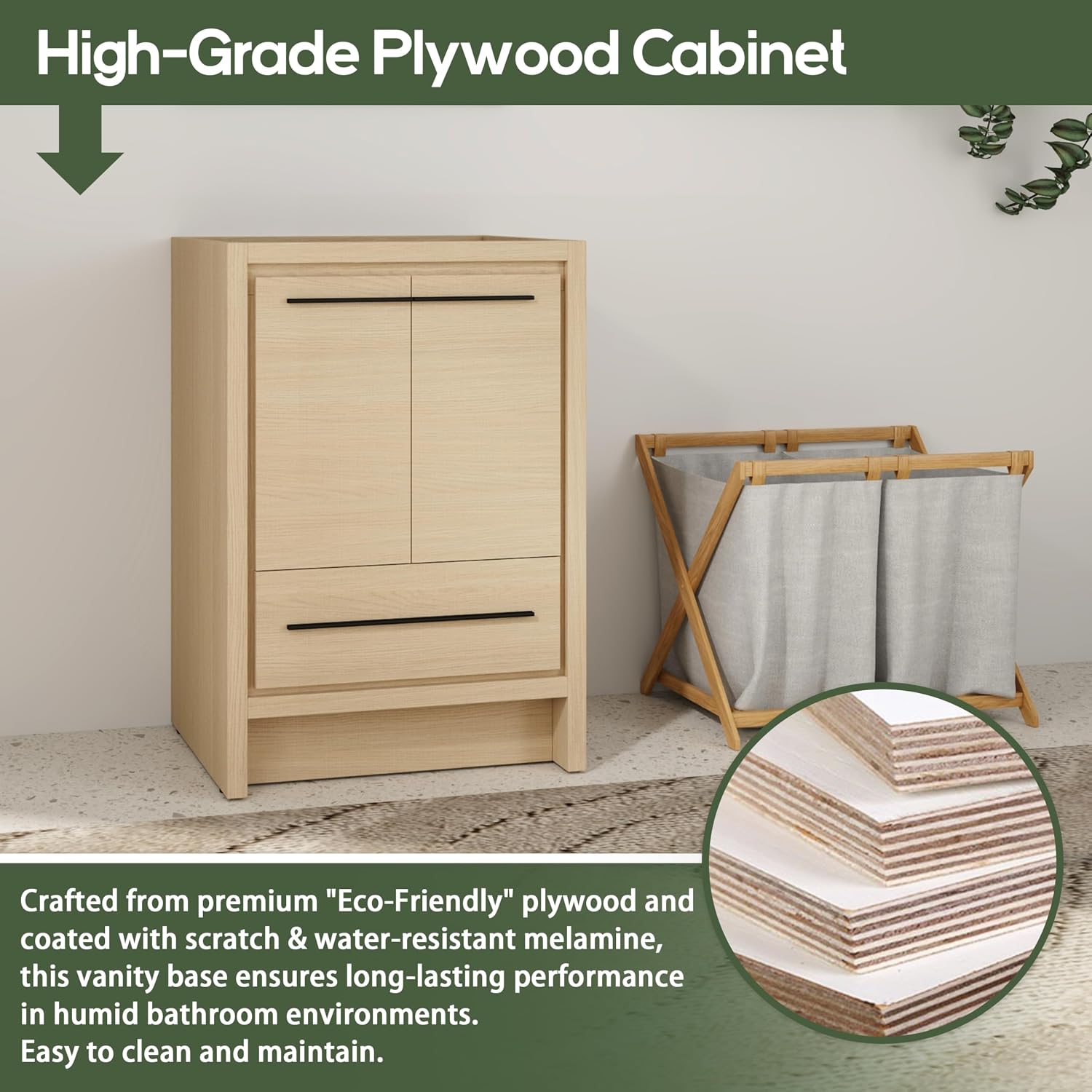 24 Inch Bathroom Vanity Without Sink, 24' Freestanding Vanity Without Sink Top, Sturdy Plywood Wooden Cabinet and 1 Drawer with Stainless Steel Slide Rails, Modern Floor-Standing Cabinet