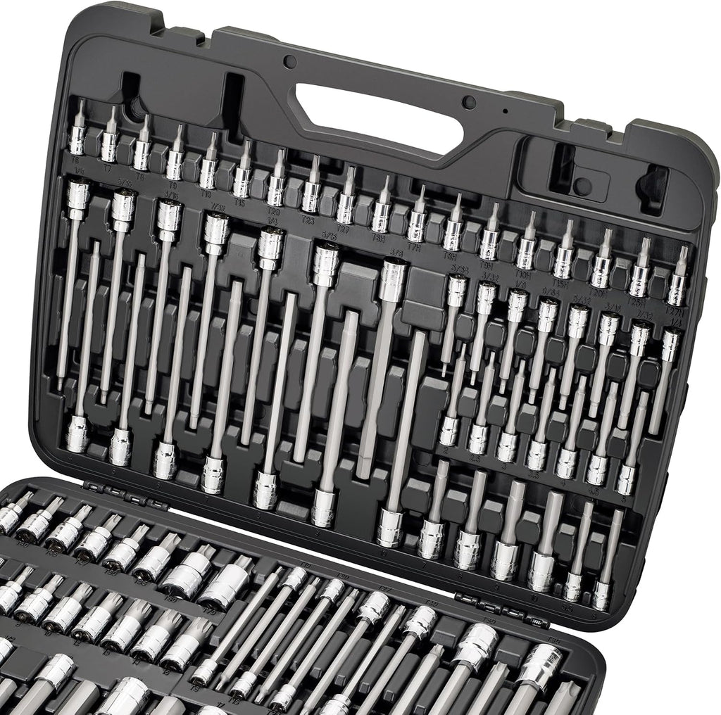 CARBYNE 114-Piece Master Metric & SAE Hex (Allen), Torx and XZN Triple Square Bit Socket Set | S2 Steel Bits, CrV Steel Sockets, Corrosion Resistance, Durable Case | 1/4', 3/8' & 1/2' Dr.