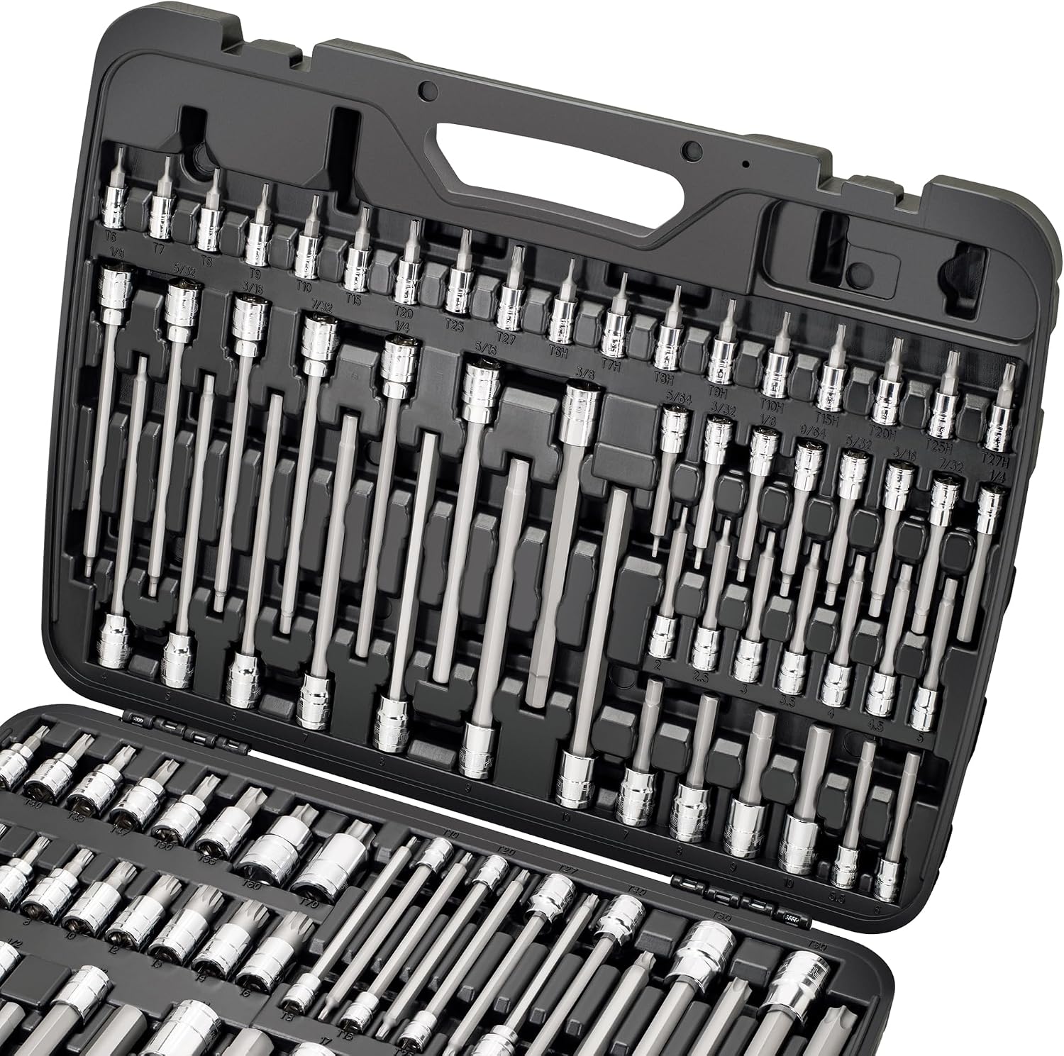 CARBYNE 114-Piece Master Metric & SAE Hex (Allen), Torx and XZN Triple Square Bit Socket Set | S2 Steel Bits, CrV Steel Sockets, Corrosion Resistance, Durable Case | 1/4', 3/8' & 1/2' Dr.