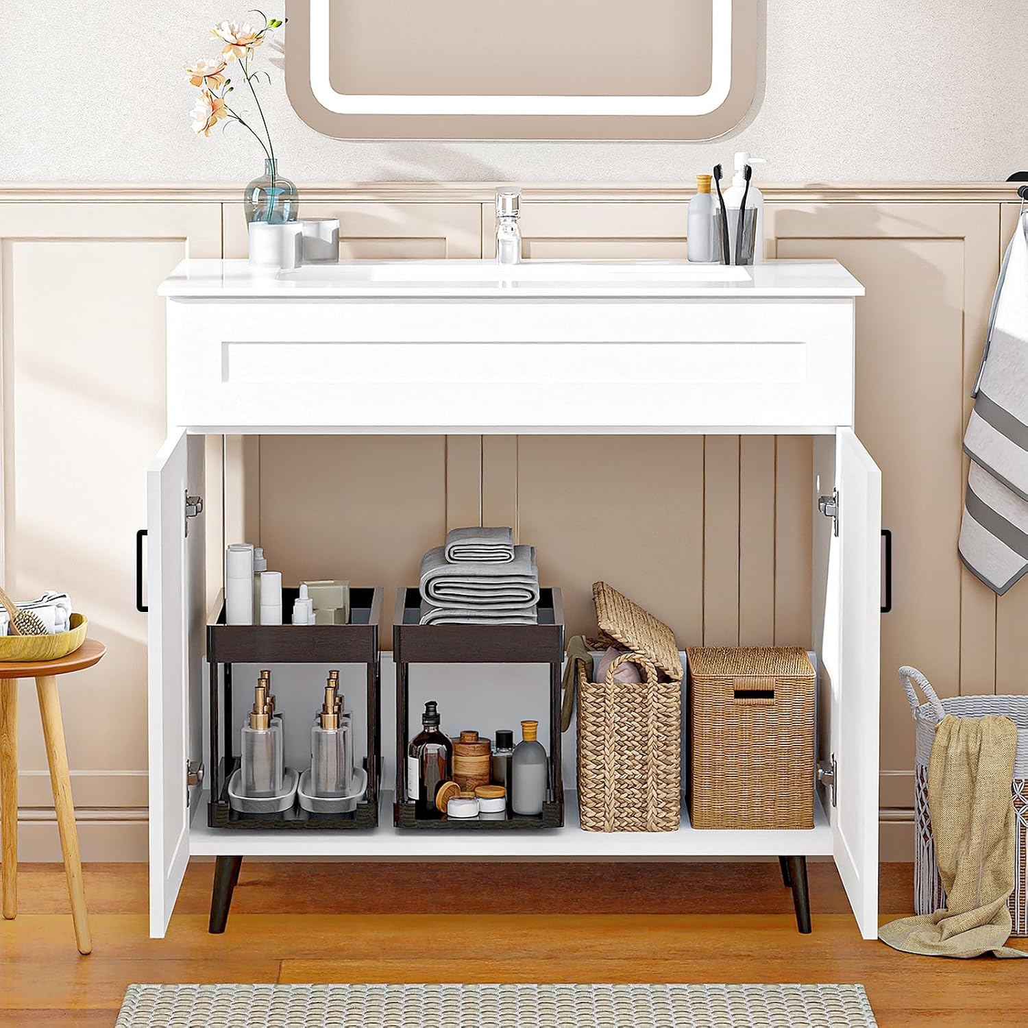 36 Inch Bathroom Vanity with Ceramic Sink - Modern Farmhouse Style Sink Cabinet, Easy Tool-Free Installation, for Bathroom Remodel and Upgrade (White)