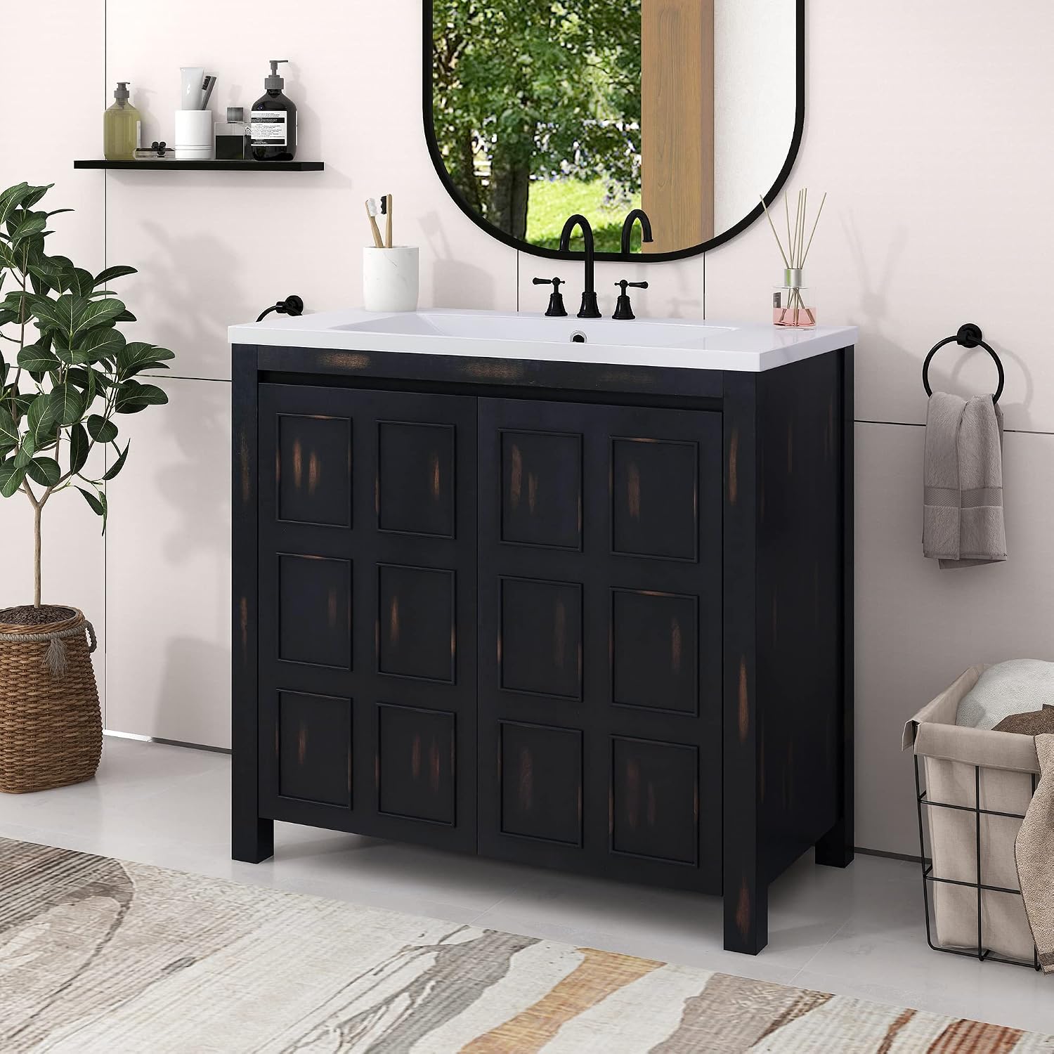 P PURLOVE 36' Bathroom Vanity with Sink Top Combo Set, Modern Single Bathroom Cabinet with Adjustable Shelf and Soft Closing Doors,Wood Frame